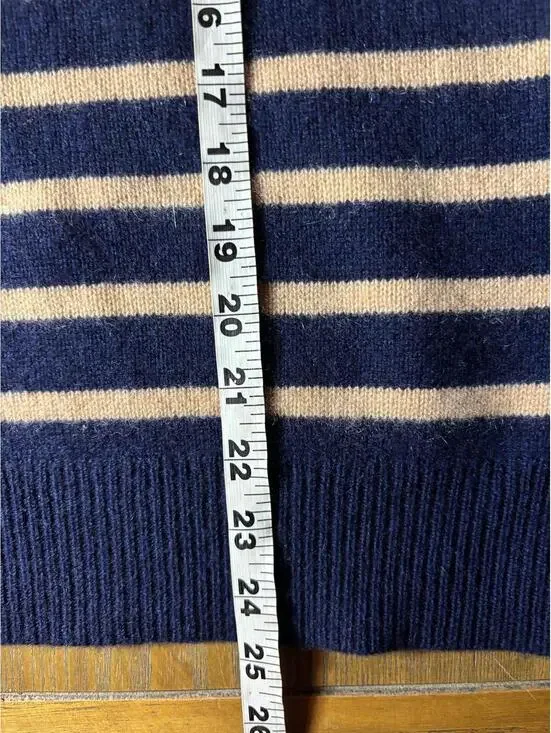 Magaschoni Cashmere Knit Funnel Neck Sweater Striped Blue Camel Soft Womens - M - Picture 7 of 7